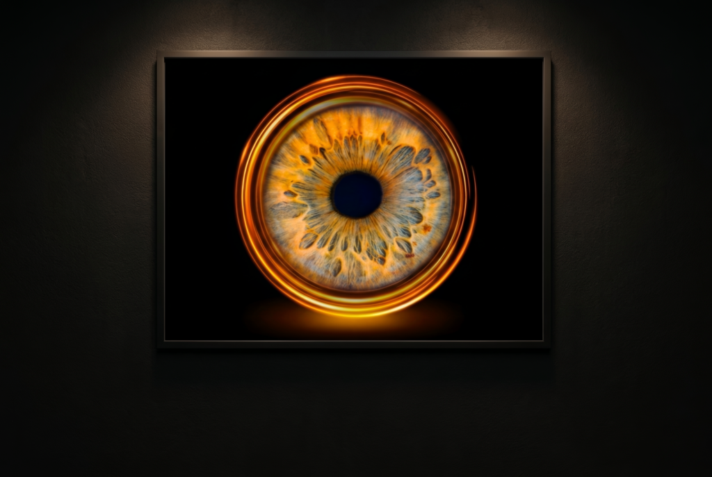 tirage photo sur verre acrylique effet profondeur LoomiStudio dans intérieur moderne gris foncé